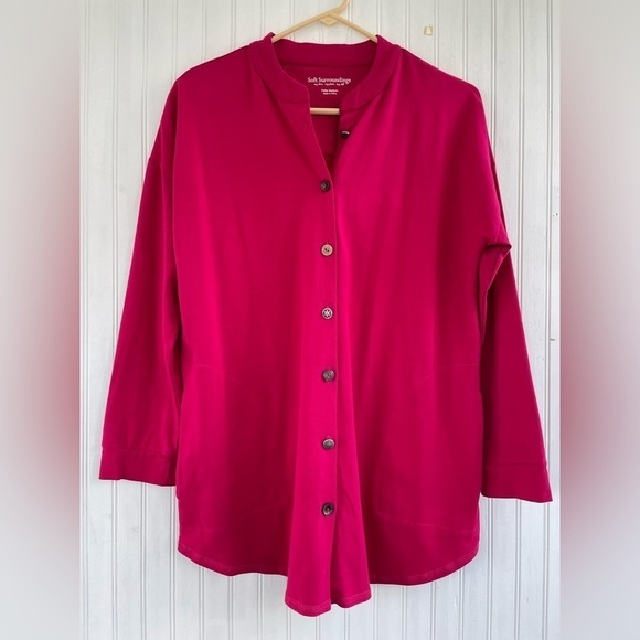 Soft Surroundings Cranberry Fuscia Longsleeve Button-down Tunic Petite Medium - Picture 1 of 8